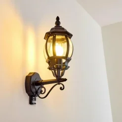 Applique murale d'extérieur Lentua Noir, 1 lumière, Détecteur de mouvement