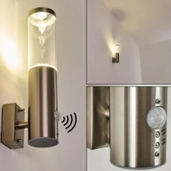 Applique murale d'extérieur Noreaz LED Acier inoxydable, 1 lumière, Détecteur de mouvement