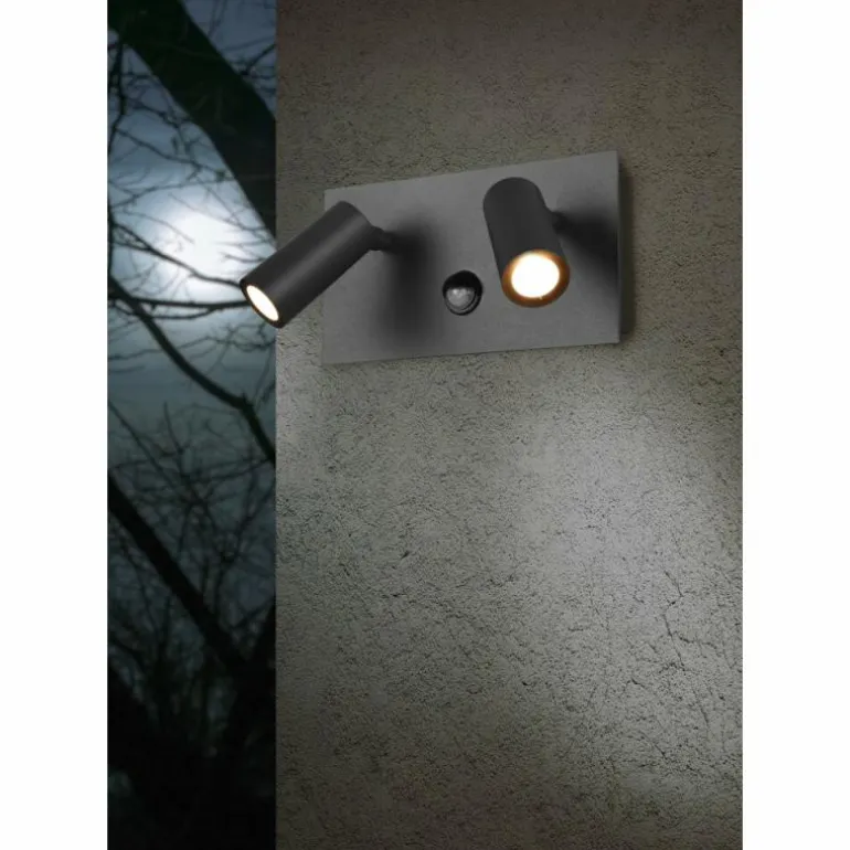 Applique murale d'extérieur Trio Tunga LED Anthracite, 2 lumières, Détecteur de mouvement