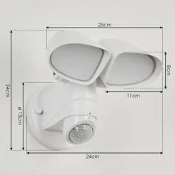 Applique murale d'extérieur Langra LED Blanc, 2 lumières, Détecteur de mouvement