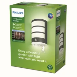 Applique murale d'extérieur Philips Python LED Anthracite, 1 lumière, Détecteur de mouvement