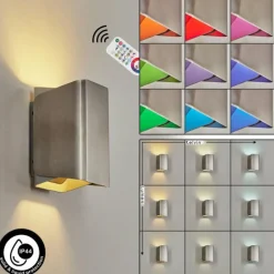 Applique murale d'extérieur Bafueiras LED Nickel mat, Blanc, 1 lumière, Télécommandes, Changeur de couleurs