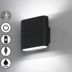FHL easy Éclairage Led|Applique murale d'extérieur Magnetics LED Noir, 2 lumières, Détecteur de mouvement