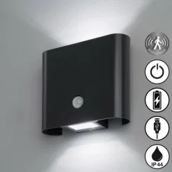 FHL easy Éclairage Led|Applique murale d'extérieur Magnetics LED Noir, 2 lumières, Détecteur de mouvement