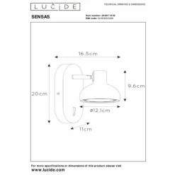 Luminaires Lucide Spots Et Projecteurs|Applique murale Lucide SENSAS Noir, 1 lumière