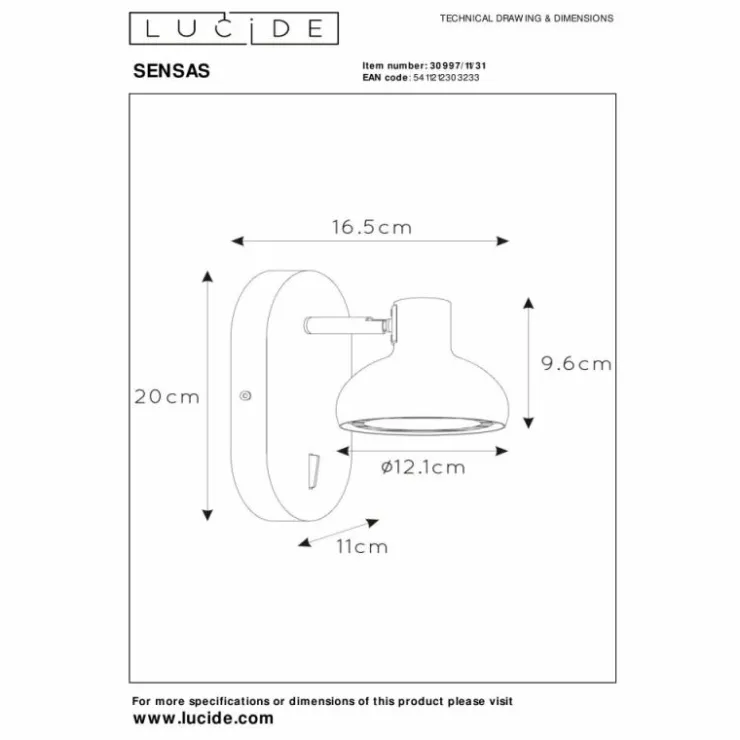 Luminaires Lucide Spots Et Projecteurs|Applique murale Lucide SENSAS Blanc, 1 lumière