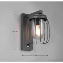 Applique murale Trio-Leuchten Tuela Anthracite, 1 lumière, Détecteur de mouvement