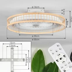 Benasal Plafonnier, Ventilateur de plafond lumineux Écru, Blanc, 1 lumière, Télécommandes