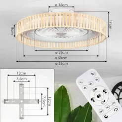 Benasal Plafonnier, Ventilateur de plafond lumineux Écru, Blanc, 1 lumière, Télécommandes
