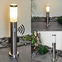 Borne lumineuse Gaborone LED Nickel mat, 1 lumière, Détecteur de mouvement