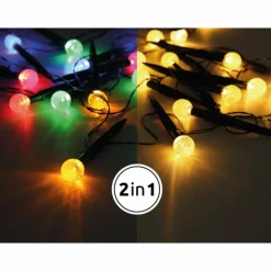 Borne lumineuse Globo SOLAR LED Noir, Transparent, 20 lumières, Changeur de couleurs