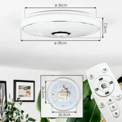 Cham Plafonnier LED Blanc, 1 lumière, Télécommandes, Changeur de couleurs