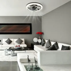 Cirilla Ventilateur de plafond lumineux Luminaires Globo Lighting LED Noir, 1 lumière, Télécommandes