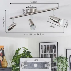 hofstein Spots Et Projecteurs|Crina Plafonnier, Spot de plafond Chrome, Nickel mat, 3 lumières