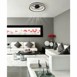 Gatian Ventilateur de plafond lumineux Luminaires Globo Lighting LED Noir, 1 lumière, Télécommandes
