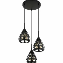 Luminaires Globo Lighting Suspensions|Hassan Suspension Noir, 3 lumières