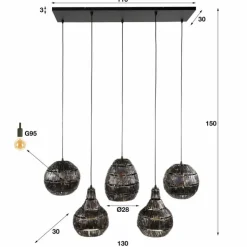 hofstein Suspensions|Jamprestes Suspension Brun, Noir, 5 lumières