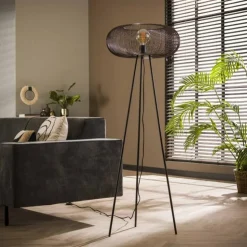 hofstein Lampadaires Et Lampes Sur Pied|Lampadaire Vagney Nickel mat, Noir, 1 lumière