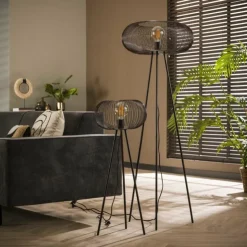 hofstein Lampadaires Et Lampes Sur Pied|Lampadaire Vagney Nickel mat, Noir, 1 lumière