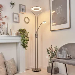 hofstein Lampadaires Et Lampes Sur Pied|Lampadaire à vasque Plouescat LED Nickel mat, 2 lumières