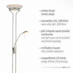 Luminaires Leuchten Direkt Éclairage Led|Lampadaire à vasque Leuchten-Direkt ZAHARA LED Acier brossé, 2 lumières
