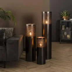 hofstein Lampadaires Et Lampes Sur Pied|Lampadaire Cylinder Nickel mat, Noir, 1 lumière