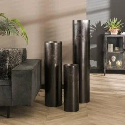hofstein Lampadaires Et Lampes Sur Pied|Lampadaire Cylinder Nickel mat, Noir, 1 lumière
