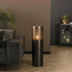 hofstein Lampadaires Et Lampes Sur Pied|Lampadaire Cylinder Nickel mat, Noir, 1 lumière