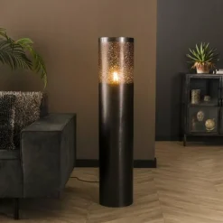 hofstein Lampadaires Et Lampes Sur Pied|Lampadaire Cylinder Nickel mat, Noir, 1 lumière