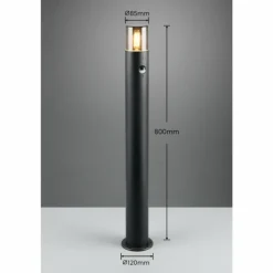 Lampadaire d'extérieur Trio HOOSIC Noir, 1 lumière, Détecteur de mouvement