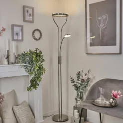 hofstein Éclairage Led|Lampadaire Donna LED Nickel mat, 2 lumières