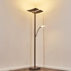 hofstein Lampadaires Et Lampes Sur Pied|Lampadaire Lasona LED Brun, Argenté, 2 lumières