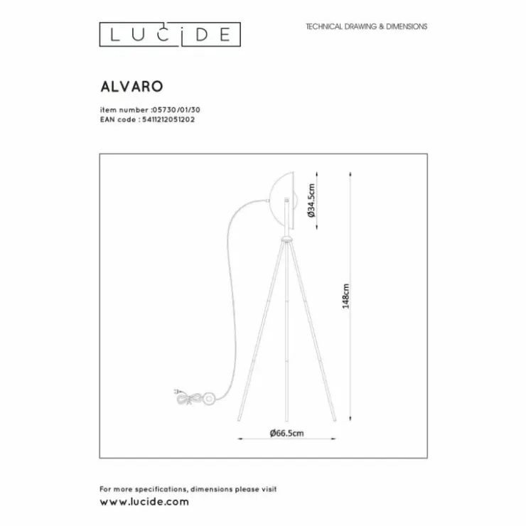 Luminaires Lucide Lampadaires Et Lampes Sur Pied|Lampadaire Lucide ALVARO Noir, 1 lumière