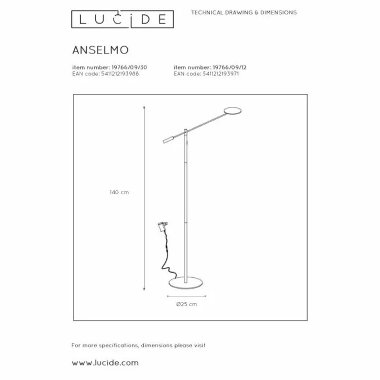 Luminaires Lucide Éclairage Led|Lampadaire Lucide ANSELMO LED Noir, 1 lumière
