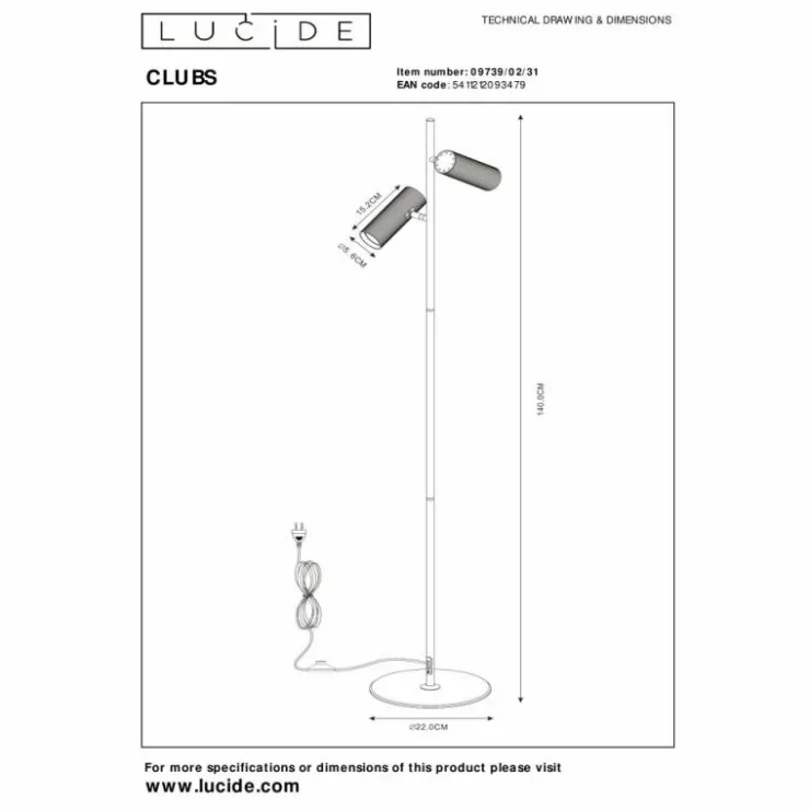 Luminaires Lucide Lampadaires Et Lampes Sur Pied|Lampadaire Lucide CLUBS Blanc, 2 lumières