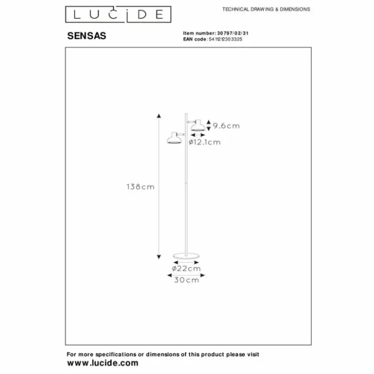 Luminaires Lucide Lampadaires Et Lampes Sur Pied|Lampadaire Lucide SENSAS Blanc, 2 lumières
