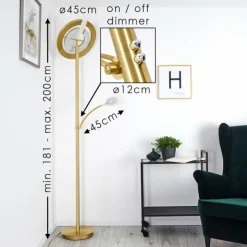 hofstein Lampadaires Et Lampes Sur Pied|Lampadaire Umag LED Laiton, 2 lumières