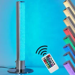 hofstein Éclairage Led|Lampe à poser Flaut LED Chrome, 1 lumière, Télécommandes, Changeur de couleurs