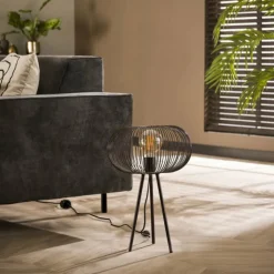hofstein Lampes À Poser|Lampe de table Vagney Nickel mat, Noir, 1 lumière