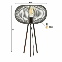 hofstein Lampes À Poser|Lampe de table Vagney Nickel mat, Noir, 1 lumière