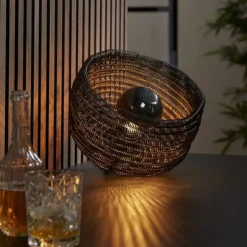 hofstein Lampes À Poser|Lampe de table Coil Brun foncé, Nickel mat, 1 lumière