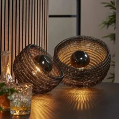 hofstein Lampes À Poser|Lampe de table Coil Brun foncé, Nickel mat, 1 lumière