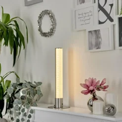 hofstein Lampes À Poser|Lampe de table Flaut LED Nickel mat, 1 lumière, Télécommandes, Changeur de couleurs