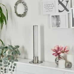 hofstein Lampes À Poser|Lampe de table Flaut LED Nickel mat, 1 lumière, Télécommandes, Changeur de couleurs