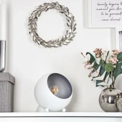 hofstein Lampes À Poser|Lampe de table Hajo Argenté, Blanc, 1 lumière
