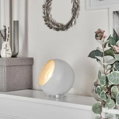 hofstein Lampes À Poser|Lampe de table Hajo Argenté, Blanc, 1 lumière