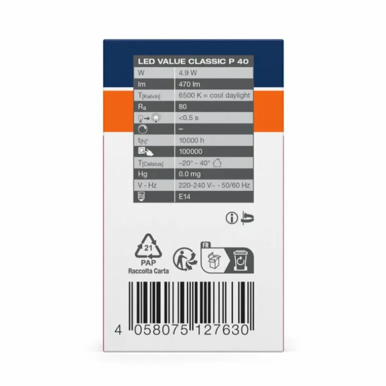 Luminaires Osram E14 LED 4.9 Watt blanc lumière du jour 470 Lumen