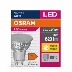 Luminaires Osram GU10 LED 6.9 Watt blanc chaud 620 Lumen