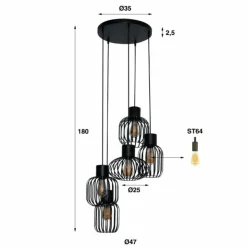 hofstein Suspensions|lustre Lalora Anthracite, 5 lumières