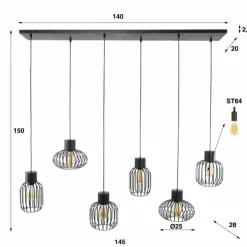 hofstein Suspensions|lustre Lalora Anthracite, 6 lumières